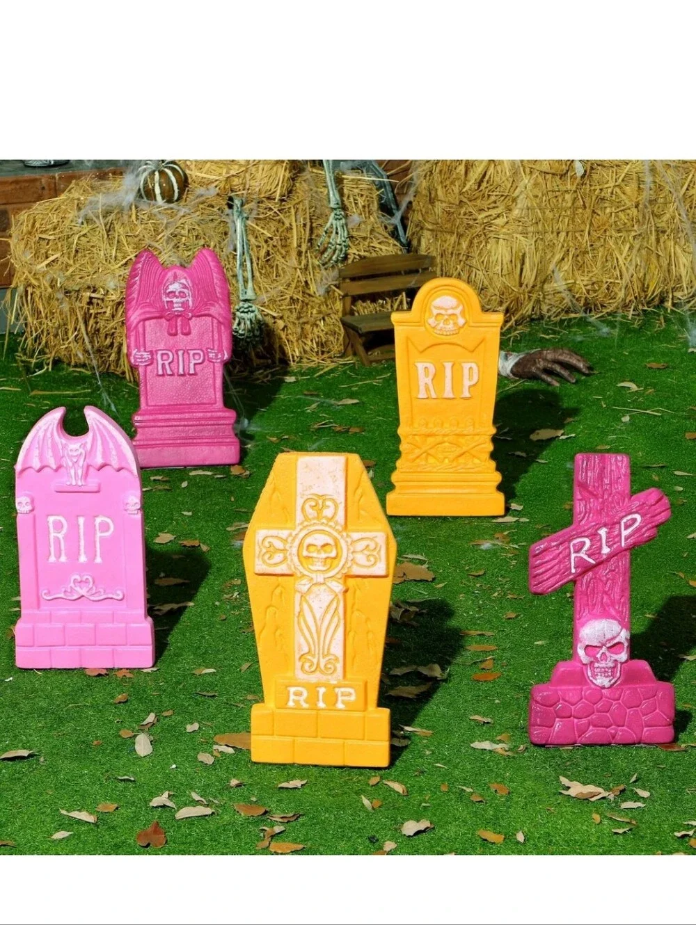 Halloween RIP Tombstone Yard Decor - Pink & Orange JOYIN 17” Halloween Foam